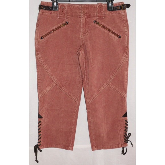 Victoria Secret London Jean Chino Stretch Capris Leather Trim Size 8 - Picture 1 of 8